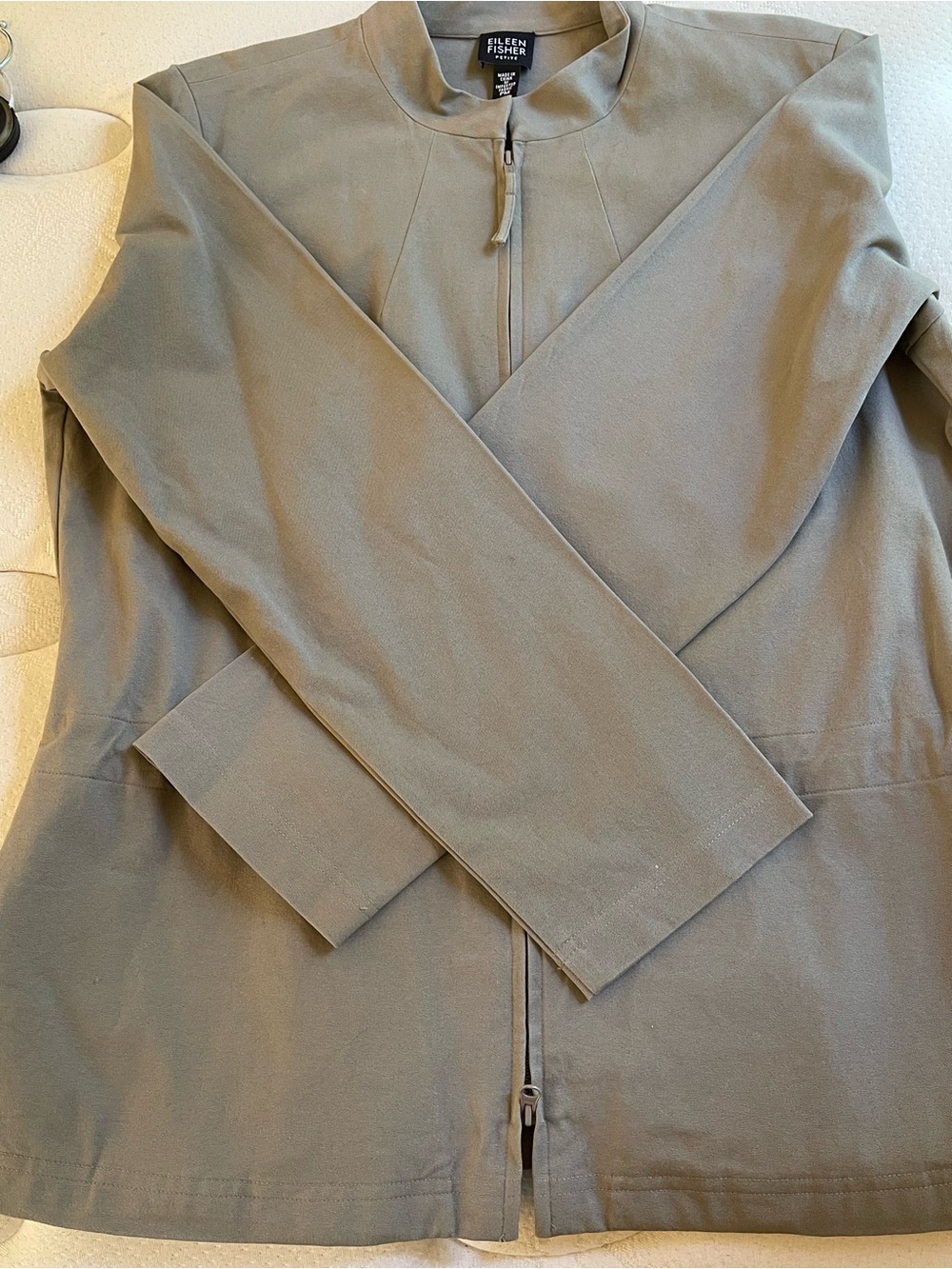 Eileen Fisher Petite Taupe Zip Front Jacket PM Minimalist Cotton Stretch - Picture 6 of 6